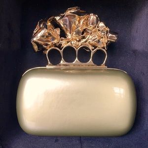 Alexander McQueen metallic roses Four Ring Clutch